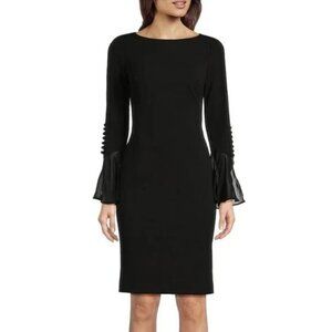 Calvin Klein Chiffon Long Sheer Bell Sleeve Round Neck Sheath Dress NWOT